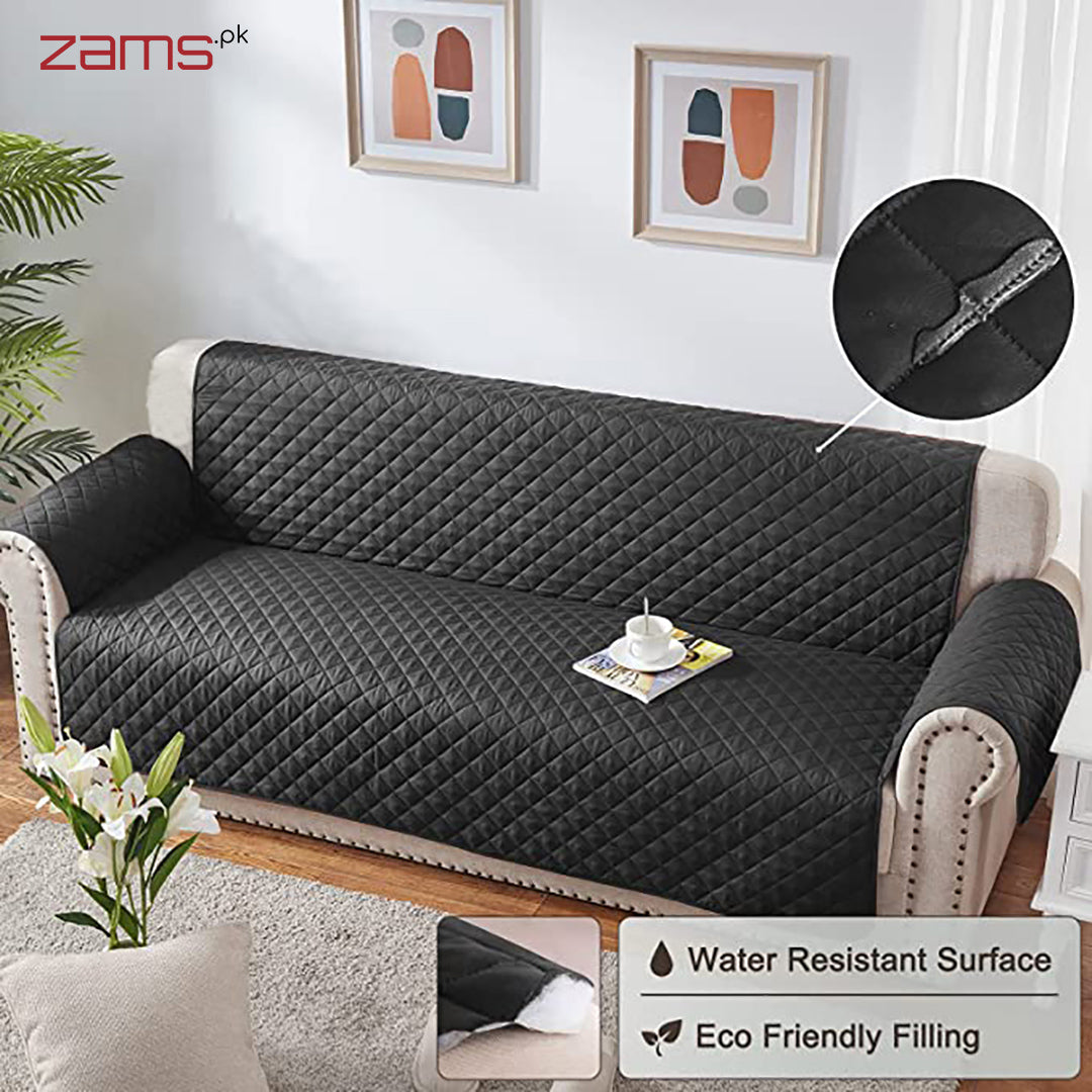 COTTON QUILTED SOFA RUNNER - SOFA COAT (BLACK)